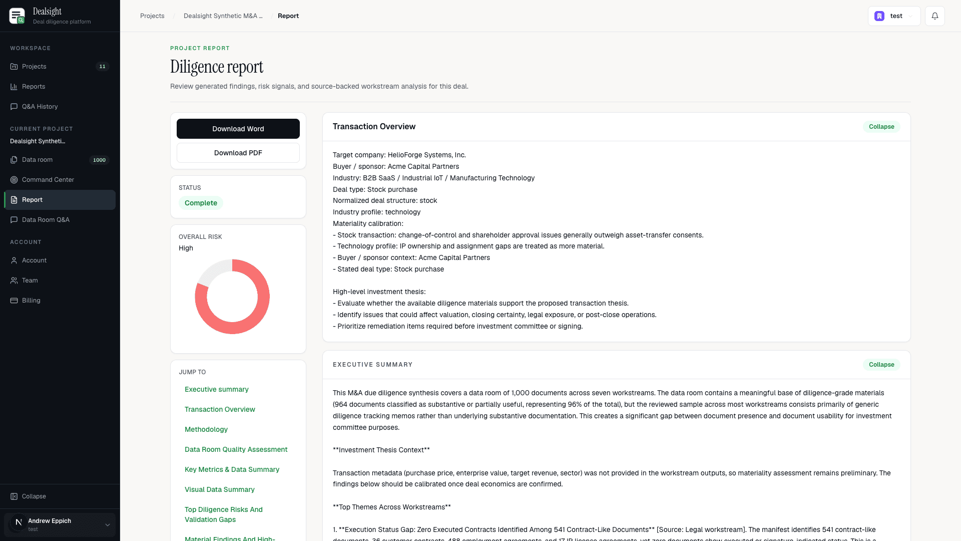 AI Document Analysis product view